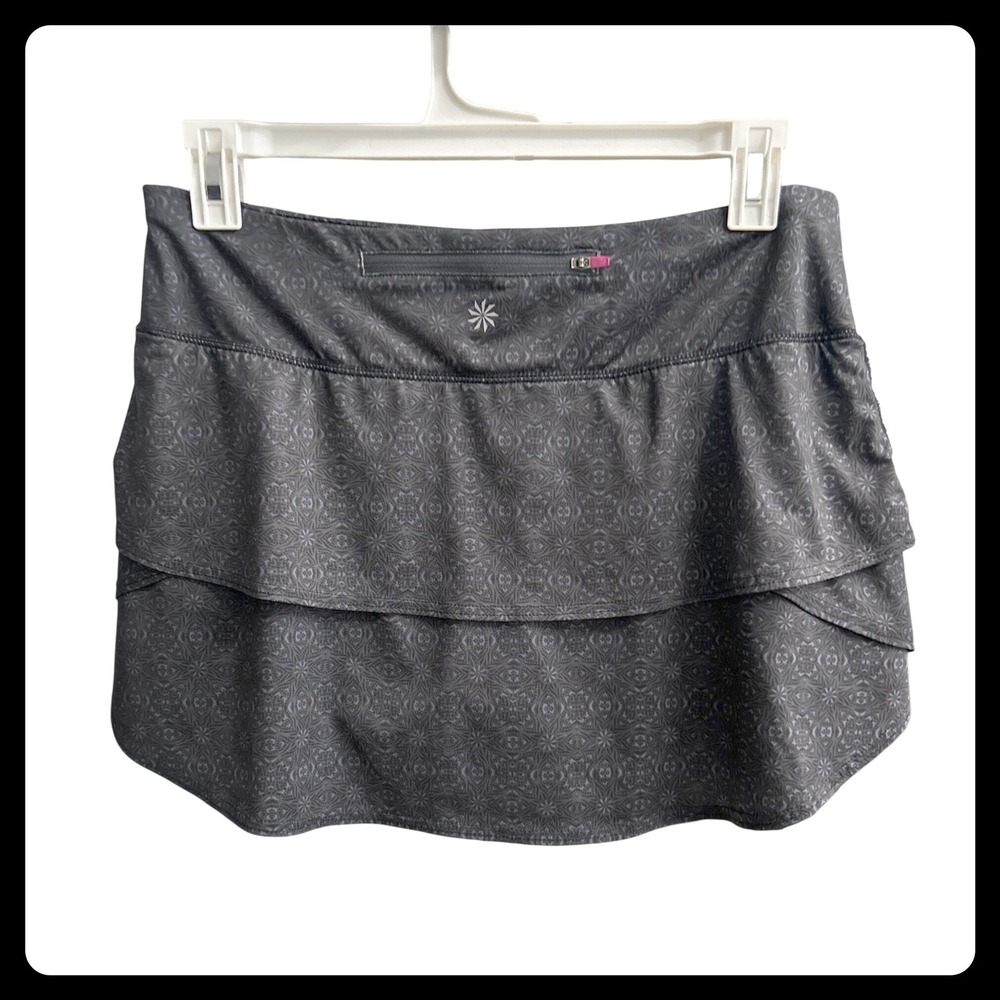 Athleta Womens Gray Geometric Tiered Ruffle Active Skort Size L‎ 581319